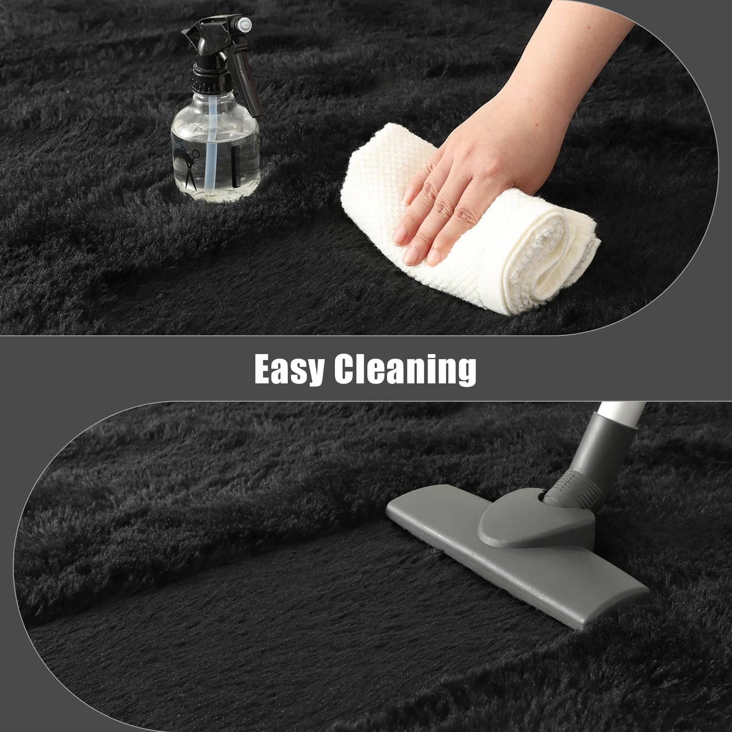 Macgace Fluffy Area Rugs for Bedroom Decor Aesthetic, 5x7 Black Shag Rug with Non-Slip Dots for Living Room, Furry Plush Mat Washable Fuzzy Carpet Modern Home Decor for Kids Nursery Gothic Room