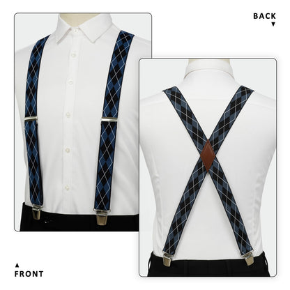 LEHOMU X-Back Suspenders for Men 1.4 Inches Wide Straight Strong Clips Suspender – Adjustable Fit Elastic Braces for Work,Perfect For Both Casual&Formal Jeans, and More,Blue Stripe