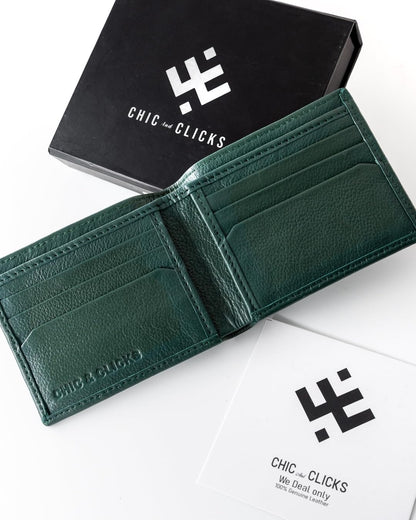 Chic And Clicks Men's Genuine Bifold Wallet -RFID Blocking – Premium full-grain leather se handmade Leather 6 Card Slim Bifold Wallet. (Green)