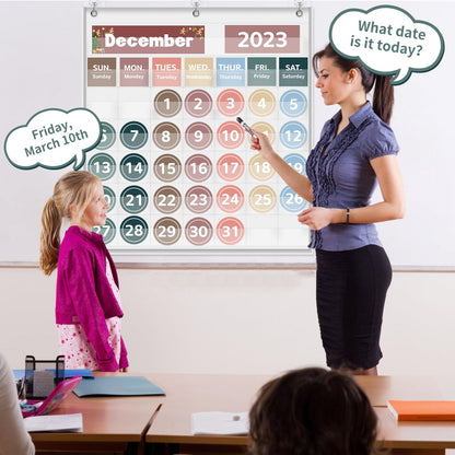 Monthly Calendar Pocket Chart for Classroom, Printed Days of The Week with Cards, Learning for Home or Kindergarten, Teacher Must Have Supplies That Fits Any School Décor (White)