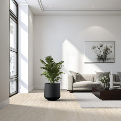Kante 15.3" Dia Round Concrete Planter, Outdoor Indoor Large Plant Pots Containers with Drainage Hole and Rubber Plug for Home Garden Patio, Black