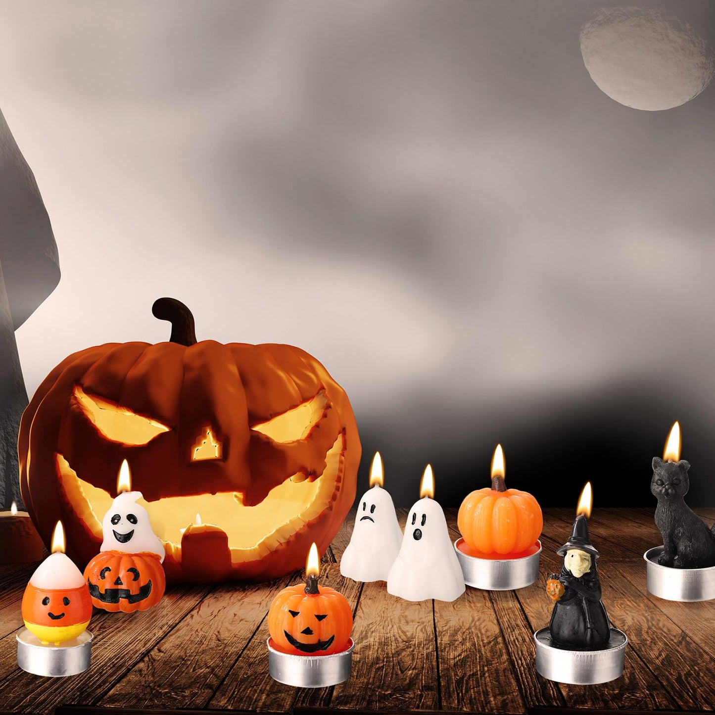Conelist 14 Pcs Halloween Ghost Candles, Autumn Room Tabletop Decor Cute Wax Mini Spooky, Witch, Pumpkin Candles for Halloween Fall Themed Party Favor Supplies