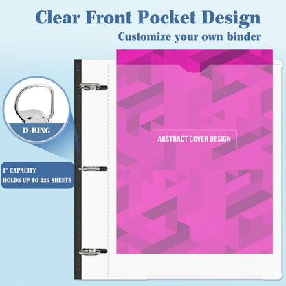 INFUN 1 Inch Telescoping 3 Ring Binder - 4PCS-White, Flexible Binders with Customizable Front Cover and Clear Catalog Pocket, 1Inch Rings, 225 Sheet Capacity