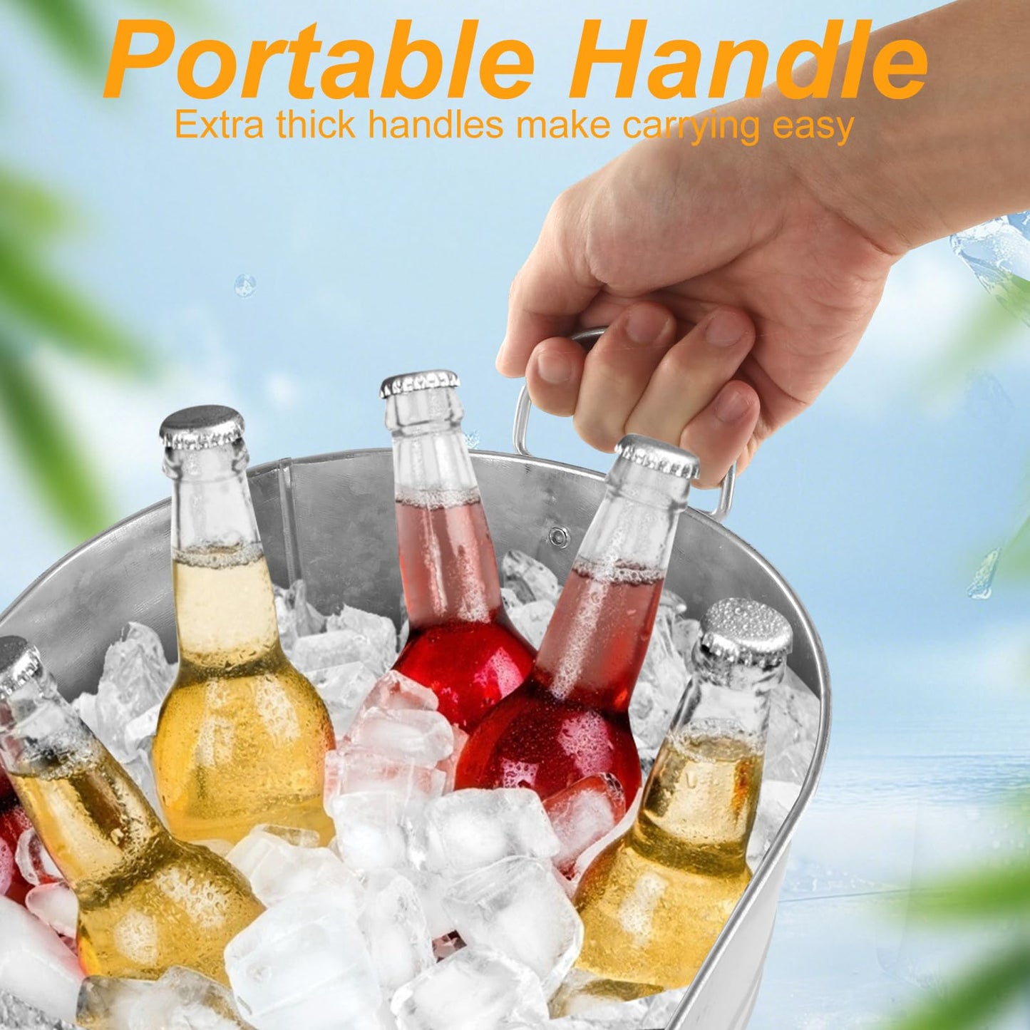 LOPYXBR 4 PCS Galvanized Bucket 3.4 Gallon Ice Buckets for Parties with Carry Handles Galvanized Tub with Handles 3.4 Gallon Stainless Steel Beverage Tub for Parties Metal Drink Buckets for Parties