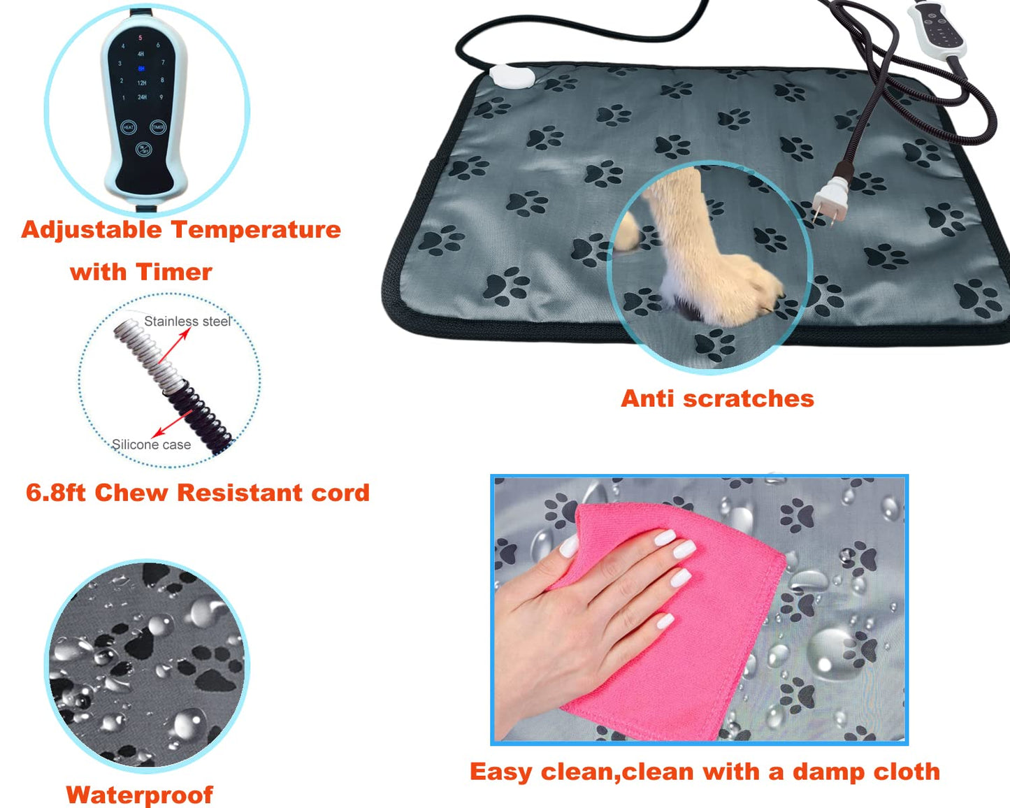 Pet Heating pad Outdoor Small Dog cat Heating pad Heated ped beds for Outside Dogs House Heater Electric Warming pad for Puppies with Timer,Chew Resistant Cord,Easy Clean,Waterproof