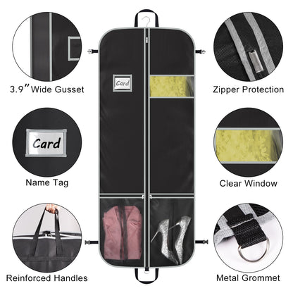 Zilink Upgrade 60" Garment Bag for Long Coat, Leather,Fur, Mink, Gown and Choir Robe with 3.9" Gusset and Stable Buckles Heavy Duty, Hanging, Breathable, Foldable Travel and Wardrobe Clothes Protector