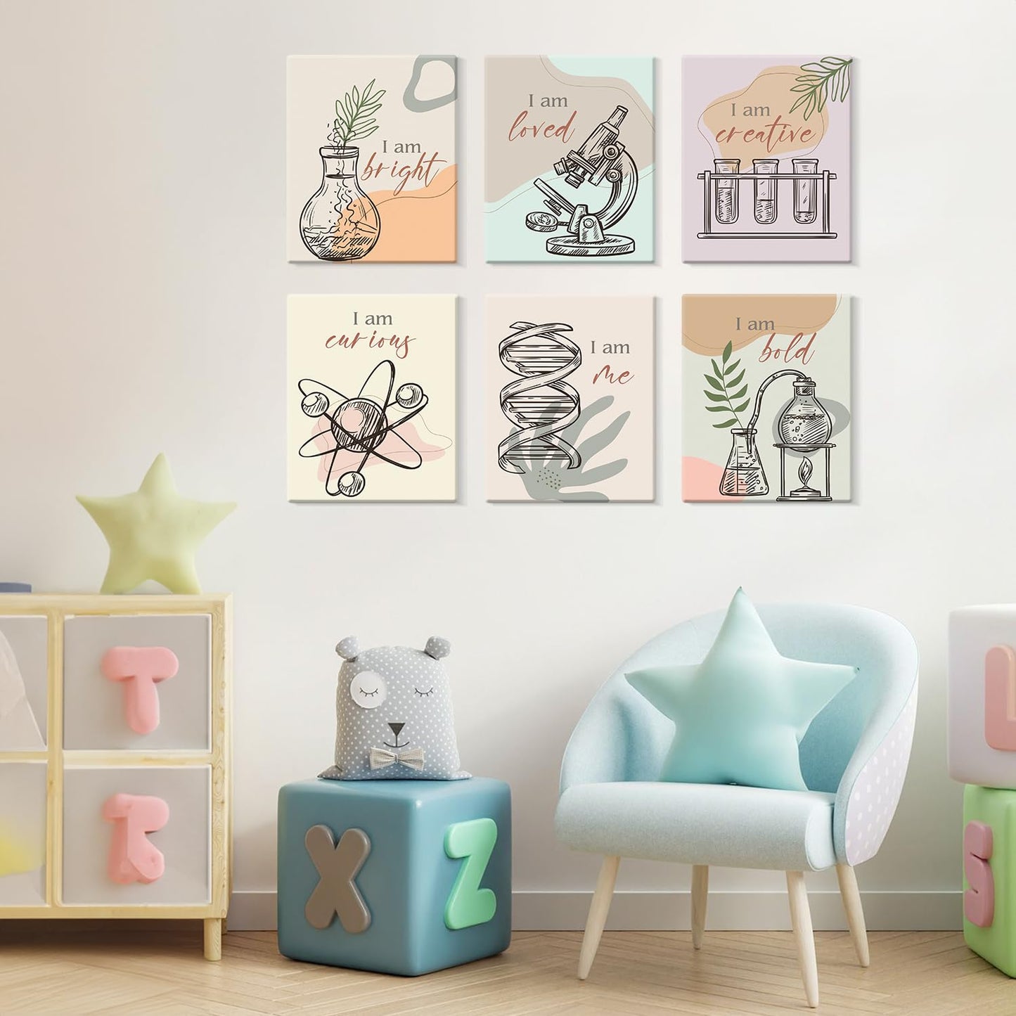 CHDITB Chemical Science Art Print For Classroom, Boho Funny Chemistry Motivational Poster Set Of 6(8x10inch) Middle School Science Explore Canvas Framed Wall Art For Laboratory Lab Library Decor
