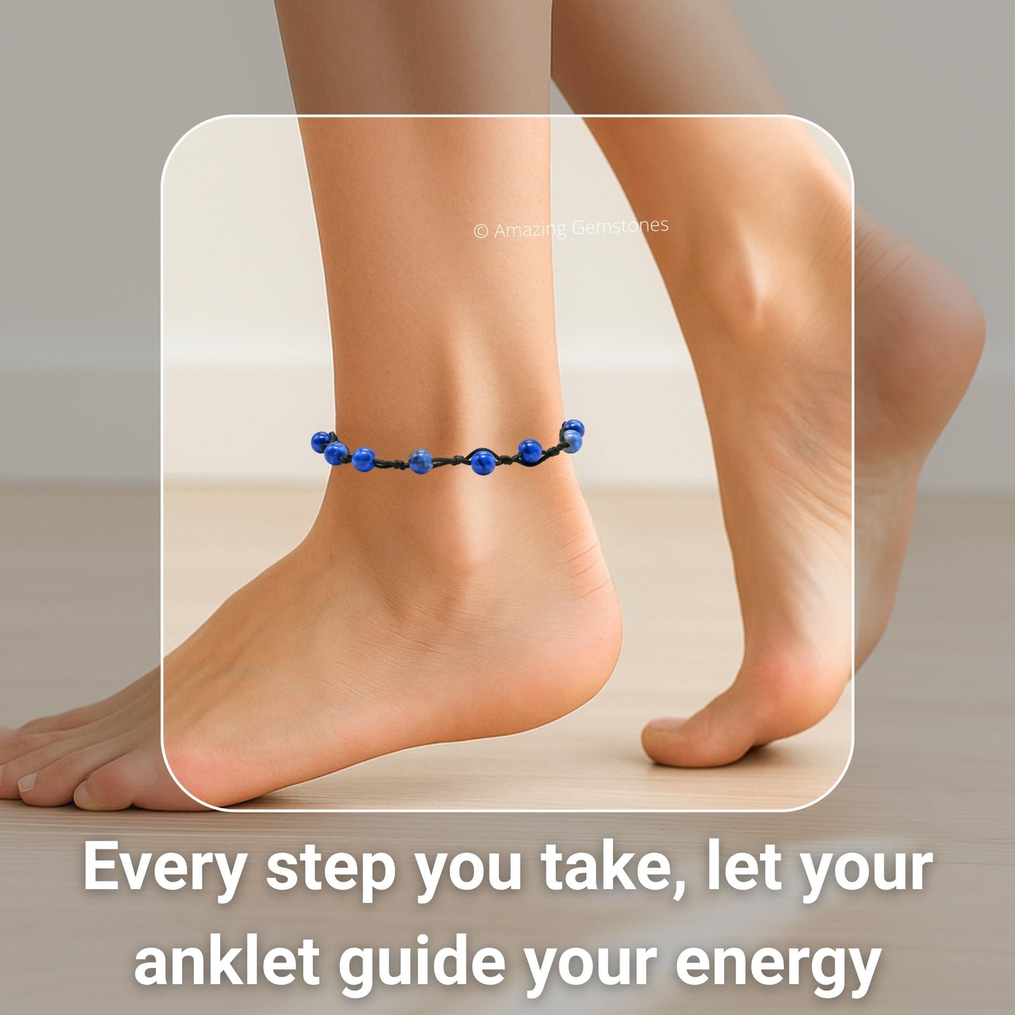 Amazing Gemstone Sodalite Anklet Ankle Bracelets for Women - Waterproof Beaded Healing Crystal Anklets, Plus Size Chakra Gemstone Bead Anklet (Stretchy Adjustable - Hand Knotted)