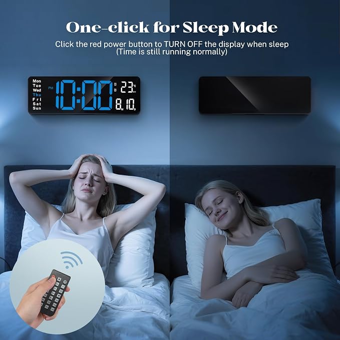 Digital Wall Clocks for Classroom, 16" Large Display Digital Electric Clock with Remote Control, Date, Week, Alarm, Temperature, Night Light for Living Room, Bedroom, Gym, Office(Blue)