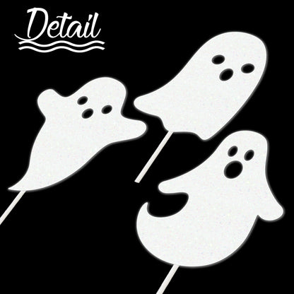 Halloween White Glitter Ghost Cupcake Toppers 24PCS Ghosts Baby Shower Cake Decorations Cute Ghost Cake Toppers for Happy Halloween Birthday Party Baby Shower Supplies