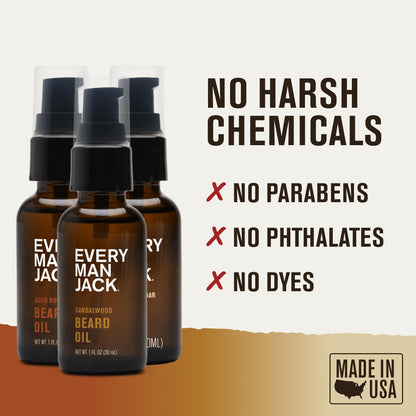 Every Man Jack Men's Beard Oil - Aged Bourbon Fragrance - Deeply Moisturizes and Softens Your Beard and Adds a Natural Shine - Naturally Derived with Shea Butter and Argan Oil - 1 fl oz