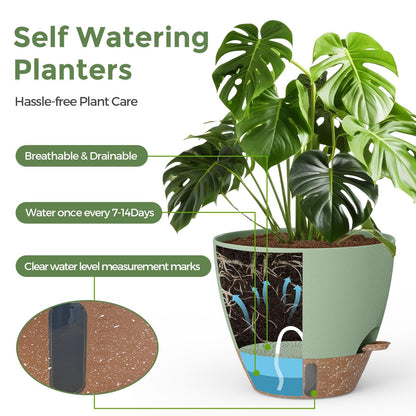 LifeNest Plant Pots, 12" 10" 6" 8" Inch Self Watering Pots with Water Level Indicator, Set of 5 Flower Pots Indoor with Drainage Holes, Modern Planters for Indoor Outdoor Plants, Room & Office Décor