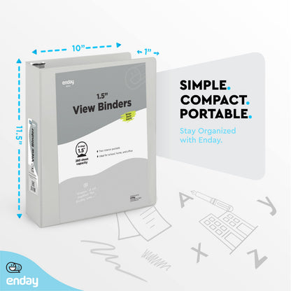 Enday 3 Ring Binder 1.5 Inch, Grey Heavy Duty Three Ring Binder, 325 Sheets Capacity - 1.5 Inch Binder for Home School and Office
