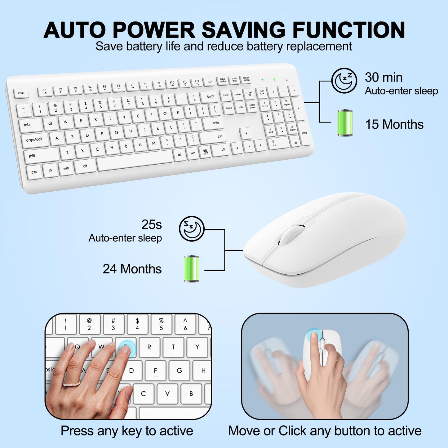 Wireless Keyboard and Mouse Combo, Full Size Silent Ergonomic Keyboard and Mouse, Long Battery Life, Optical Mouse, 2.4G Lag-Free Cordless Mice Keyboard for Computer, Mac, Laptop, PC, Windows