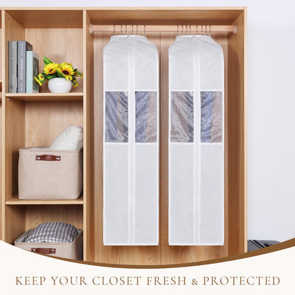 Univivi Premium Cotton Garment Bags for Hanging Clothes and Storage, 40 Inch Washable Suit Cover Bag with Extra Large 10" Gusset & Clear Window - Perfect for Suits, Coats, Jackets - 2 Pack