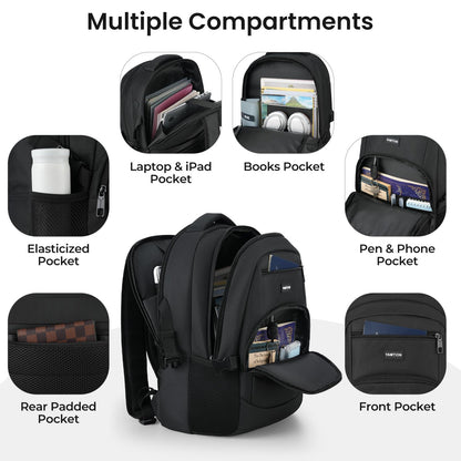 YAMTION Black Backpack for Men and Women, Laptop Backpack, School Backpack for Boys and Girls, Lightweight Bookbag, Work Backpack Fits 15.6 Inch Notebook