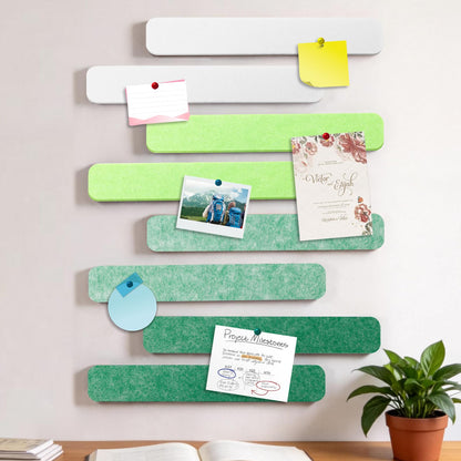 8-PCS 13"×2" Felt Bulletin Board Strips with Thumbtacks, Self-Adhesive Felt Strips, Suitable for Office, Classroom, and Home Decoration, Can Be Used to Stick Notes, Photos, and Memos(Multi-Green)