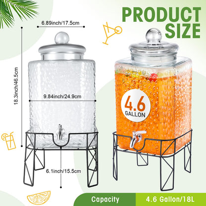 Honeydak 4.6 Gallon Glass Beverage Dispenser with Stand Stainless Steel Spigot Glass Lid Clear Iced Juice Container Leakproof Drink Dispenser Countertop Lemonade Water Jar for Wedding Party (1 Pack)