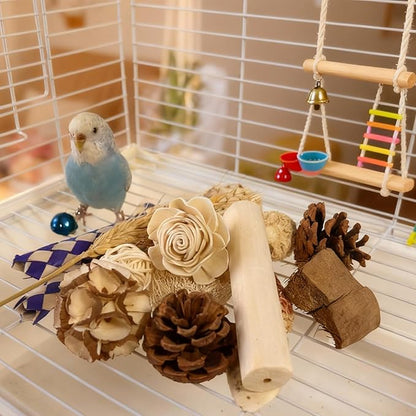 Bird Foraging Toys Parrot Chew Shredding Toys Bird Foraging Box for Parakeets Cockatiels Conures Lovebirds and Small to Medium Birds (Burlywood)