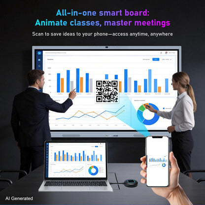 Interactive Whiteboard, 86inch Smart Board with 4K UHD Touch Screen Flat Panel, All in One Digital Electronic Whiteboard Built in Dual System for Conference