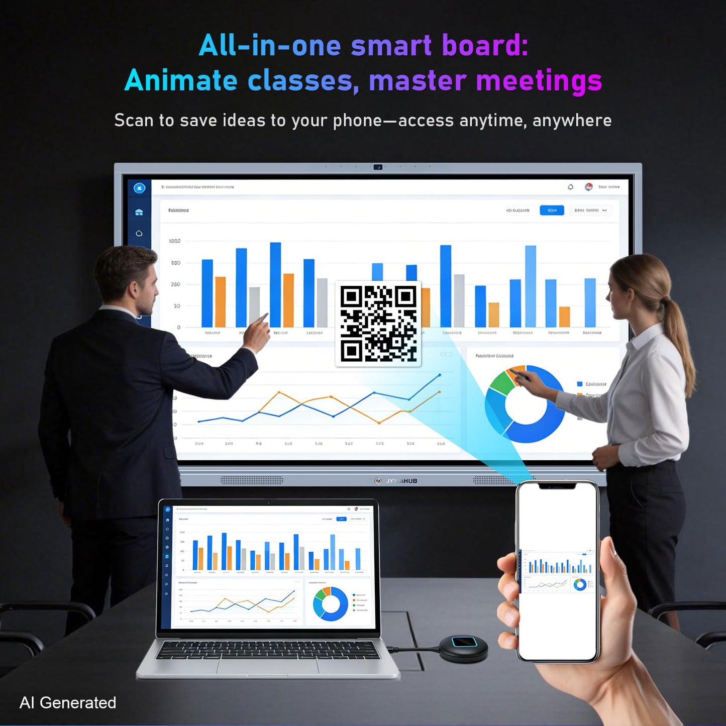 JYXOIHUB Interactive Whiteboard, 86inch Smart Board with 4K UHD Touch Screen Flat Panel, All in One Digital Electronic Whiteboard Built in Dual System for Conference