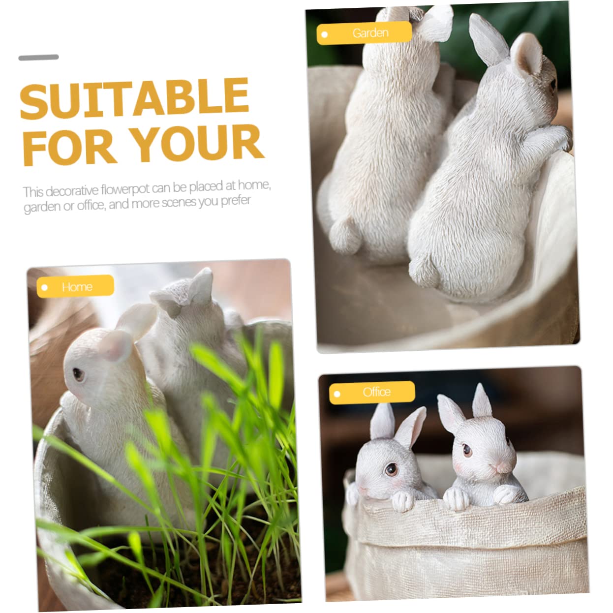 FUNOMOCYA Bunny Succulent Planter Cute Resin Pot with Simulated Rabbit Design for Home Decor Indoor Plants and Garden Adorable Animal Flowerpot for Cactus and Succulents