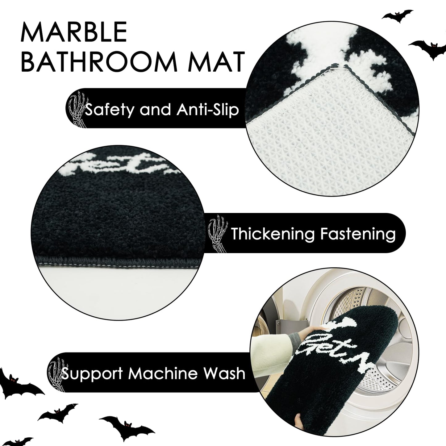 Lindameler Get Naked Gothic Bath Mat Black White Gothic Bathroom Rug Skull Skeleton Get Naked Bath Mat Non-Slip Rug Washable Goth Bath Rug for Front Door, Bedroom, Living Home Decor 20x32 inch