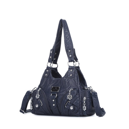 Angel Kiss Purses for Women Small Hobo Shoulder Bags Vagen Leather Multi-Pocket Tote Bag with Zipper (Blue)
