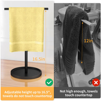 Hand Towel Stand, Hand Towel Holder for Bathroom Countertop Kitchen, 16.5IN Adjustable Retractable T-Shape Hand Towel Rack, Matte Black