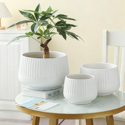 OXART Ceramic Plant Pot, 12+9+6.6 inch Large Plant Pot with Drainage, 3 Piece Planters for Indoor Plants, Modern Decor Home Office Garden Flower Pots for Indoor Outdoor Plant Set, White