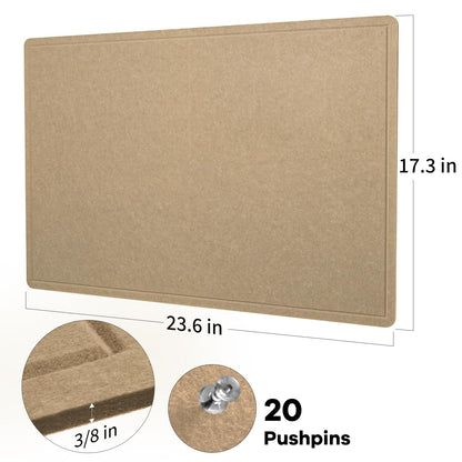 Bulletin Board, 24 x 18 inches Decorative Felt Pin Board, Cork Board Alternative for Wall, Foldable Photo Board with 20 Pushpins - Desert Brown