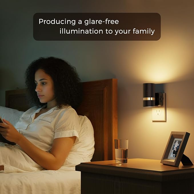 L LOHAS LED Night Light, 10-Color Changing Night Light with 180° Rotatable Plug, RGB Nightlight with Dusk to Dawn Sensor, Adjustable Brightness, Plug in Nightlight for Kids Bedroom Decor, 2 Pack