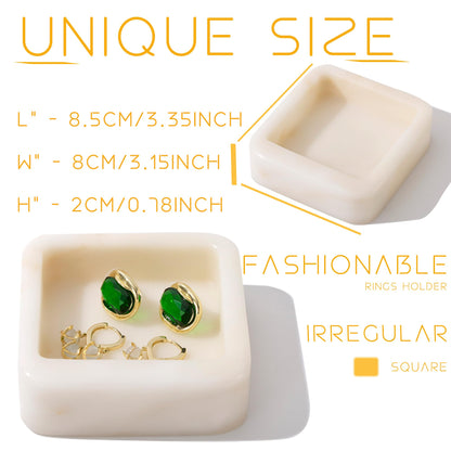 CM CHIC MONDAY Marble Ring Holder for Women, Irregular Square Jewelry Dish Tray, Monthers Day Gifts Small Ring Dish(Natural White)