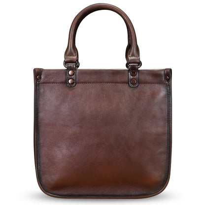 Genuine Leather Top Handle Handbag Purse for Women Vintage Over the Shoulder Bag Handmade Crossbody Satchel (Coffee) Medium
