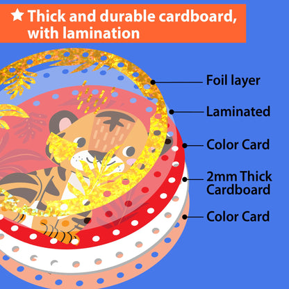 KRAFUN My First Lacing Cards for Boys & Girls Age 3+, 10 Holographic Space Animal Arts & Crafts Projects, Fine Motor Skills Toys with T-Rex Astronaut Rocket Tiger Elephant Dinosaur