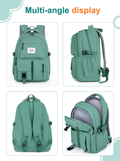 FIORETTO School Backpack for Teen Girls & Women with Compartment, Lightweight School Bag Bookbag with Multiple Pockets, Ideal for Middle High School, College, Travel, Dark Green 25L