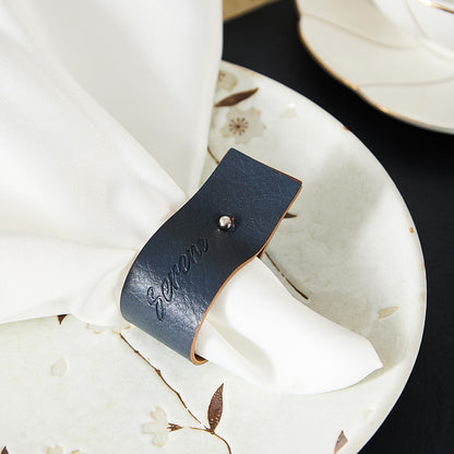 Navy Blue Napkin Rings Set of 6 – Elegant Leather Napkin Ring Holders, Double-Sided Waterproof, Durable Table Decor for Easter, Weddings & Dinner Parties, Stylish Table Setting Accessories