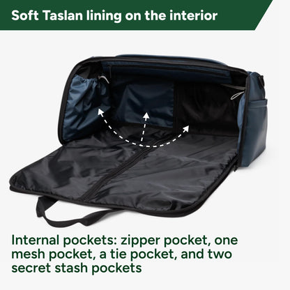 Halfday Convertible 2-in-1 Vegan Leather Premium Garment Duffel Weekender Bag 45L (Carry-on, Wrinkle-Free Travel, Hanging Suit Compartment, Shoe Pockets, Trolley Sleeve), Ocean