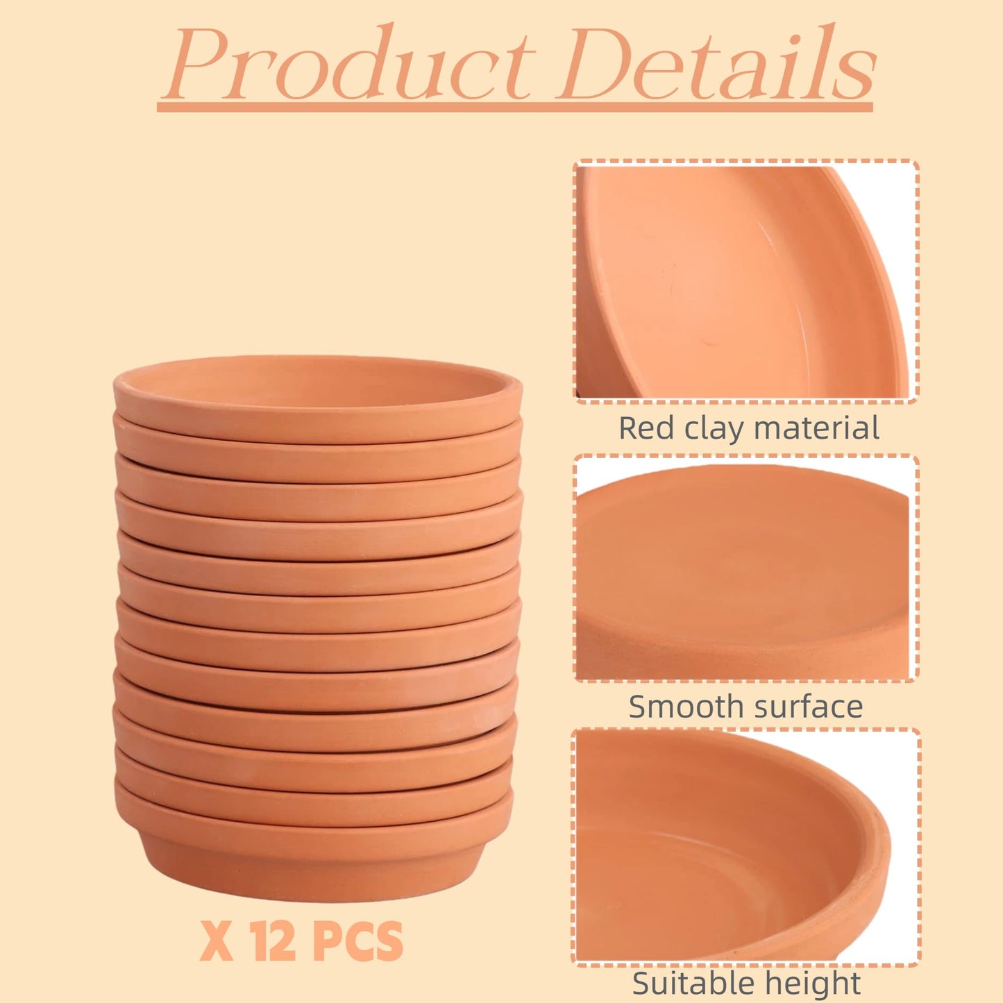 Ntwoiee 12 Pack Terracotta Pot Plant Saucer, 4.5 Inch Round Terra Cotta Planter Saucers for Flower Pot with Drainage Hole, Small Clay Planter Drip Trays for Indoor, Outdoor Plants