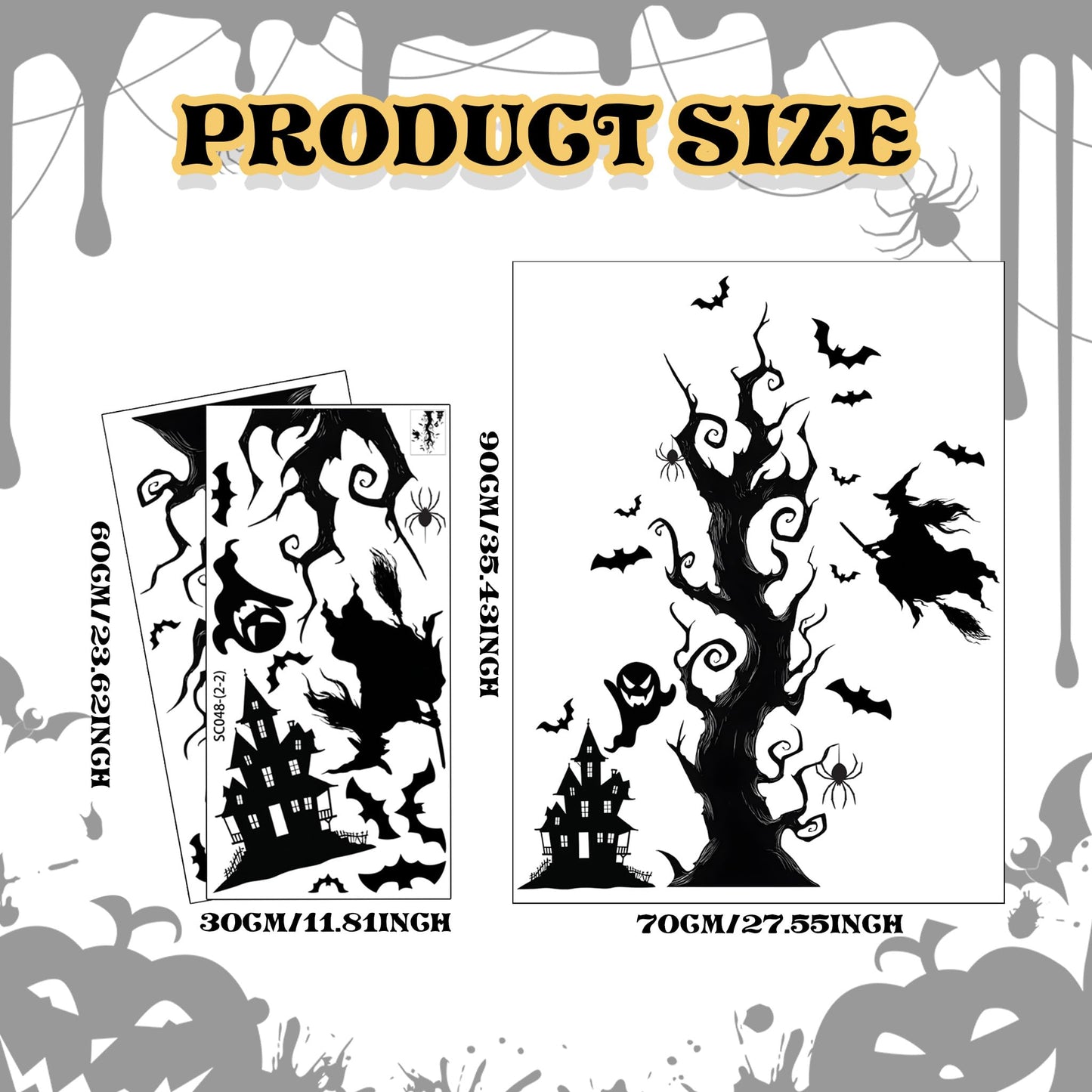 Halloween Wall Decals,Peel and Stick Halloween Theme Decor Stickers,Removable Vinyl Spooky Scary Face Wall Sticker for Holiday Party Decor. (Haunted House Creepy Tree Bats Wall Decals)