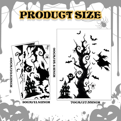 Halloween Wall Decals,Peel and Stick Halloween Theme Decor Stickers,Removable Vinyl Spooky Scary Face Wall Sticker for Holiday Party Decor. (Haunted House Creepy Tree Bats Wall Decals)