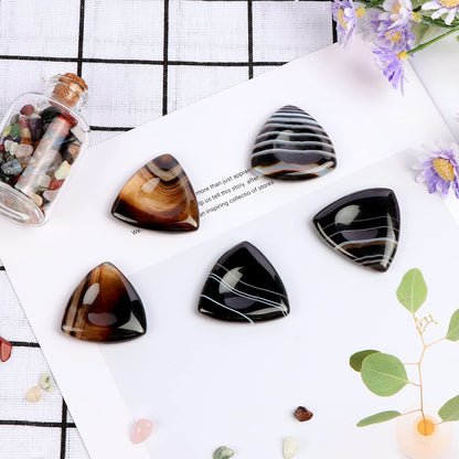 LEADGEM Thumb Black Band Onyx Worry Stone for Anxiety Healing Crystals Agate Triangular Shaped Palm Stones for Anxiey Relief 1.6”