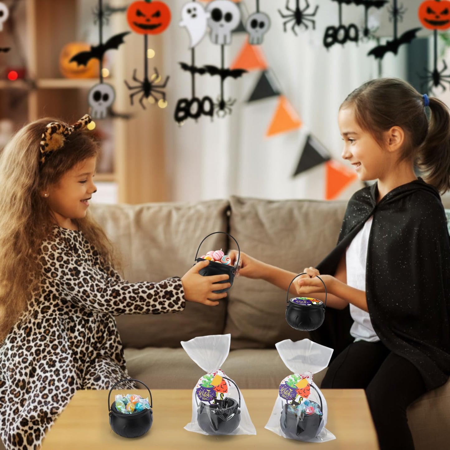 Roowest 24 Sets Halloween Party Favors, Halloween Mini Cauldrons Card Opp Bags Goodie Bag Fillers Gifts Party Supplies Non Candy Trick or Treat for Rewards