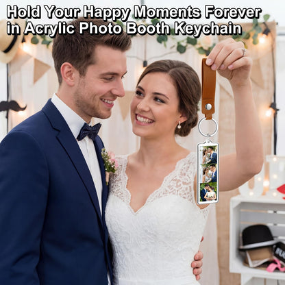 ForraFun 30 Pcs 1x3 Inch PU Leather Mini Photo Strip Keychain Frames Acrylic Photo Booth Keychain Picture Keyring Holder Blank for Wedding Birthday Gift Photobooth Party Favors