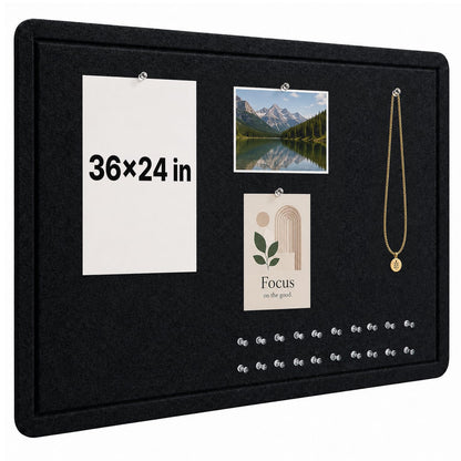 OWLKELA 36 x 24 inch Felt Bulletin Board, Self-Adhesive Pin Board with 20 Pushpins, Cork Board Alternative for Office Home School, Black
