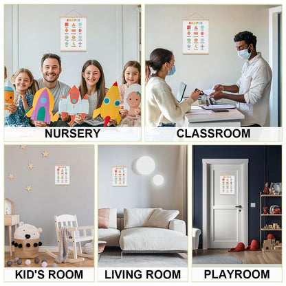 2 PCs Number Shapes Poster, Playroom Decor, Toddler Learning Posters, Toddler Room Decor, Nursery Art, Educational Hanging Wall Decor Alphabet Banner Paintings Wall Decor, Classroom Homeschool Decor