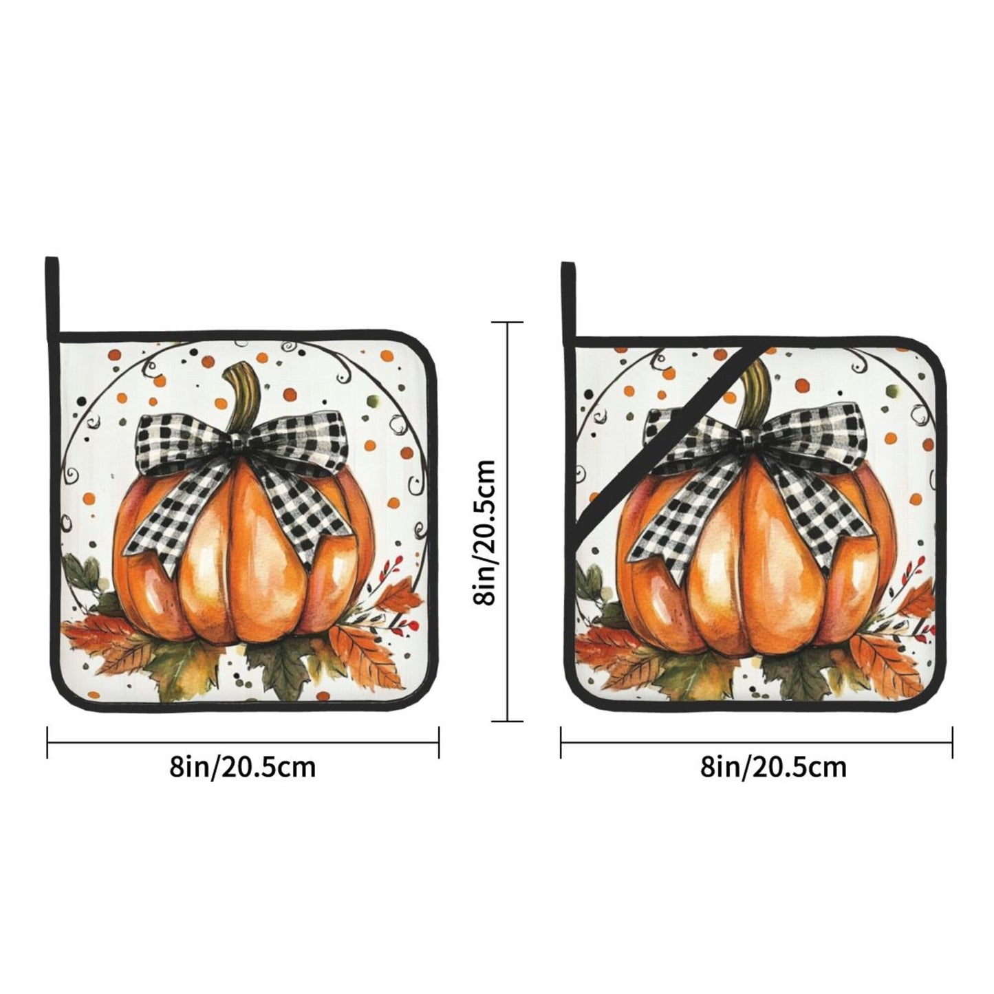 Orange Polka Dots Fall Pumpkin Pot Holders Set of 2 Maple Leaves Kitchen Decorative Heat Resistant Potholder Cotton Lining Oven Hot Pads for Cooking Baking Microwave BBQ Holiday Decors