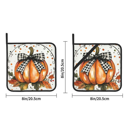 Orange Polka Dots Fall Pumpkin Pot Holders Set of 2 Maple Leaves Kitchen Decorative Heat Resistant Potholder Cotton Lining Oven Hot Pads for Cooking Baking Microwave BBQ Holiday Decors