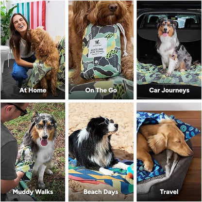 Dock & Bay Pet Towel - Super Absorbent & Quick Drying Dog Towels with Bag - 100% Recycled - Undercover Walkies, Large (120x70cm, 47x27)