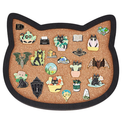 BENECREAT Cat Pin Board Cork Board, 7.8x6.7inch Bulletin Display Board Wall Mounted Cork Board with Black Frame for Brooch Pin Storage Display, Office Home and School Decor
